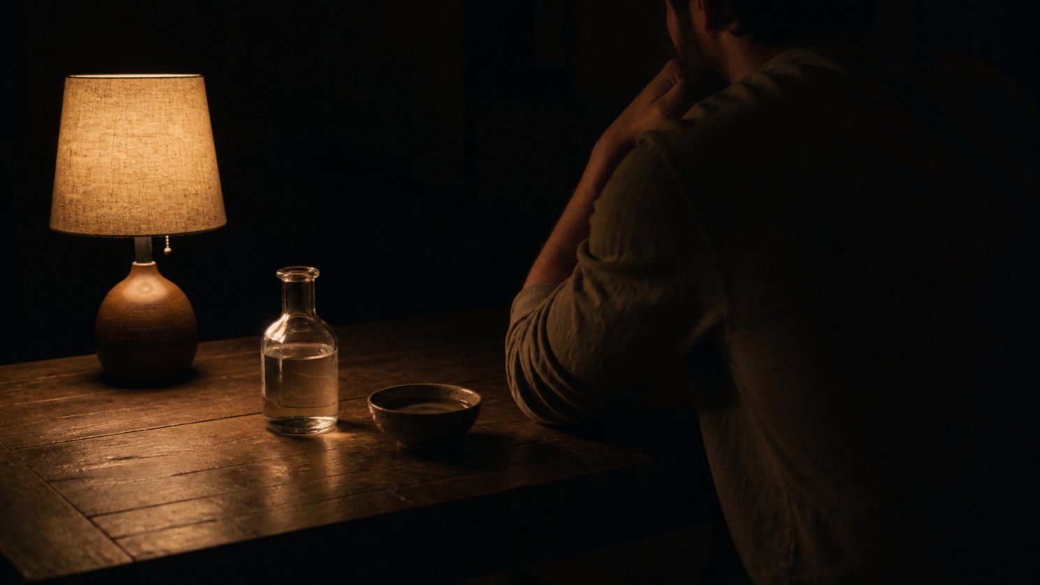 Tuesday. Just me, lamp low.